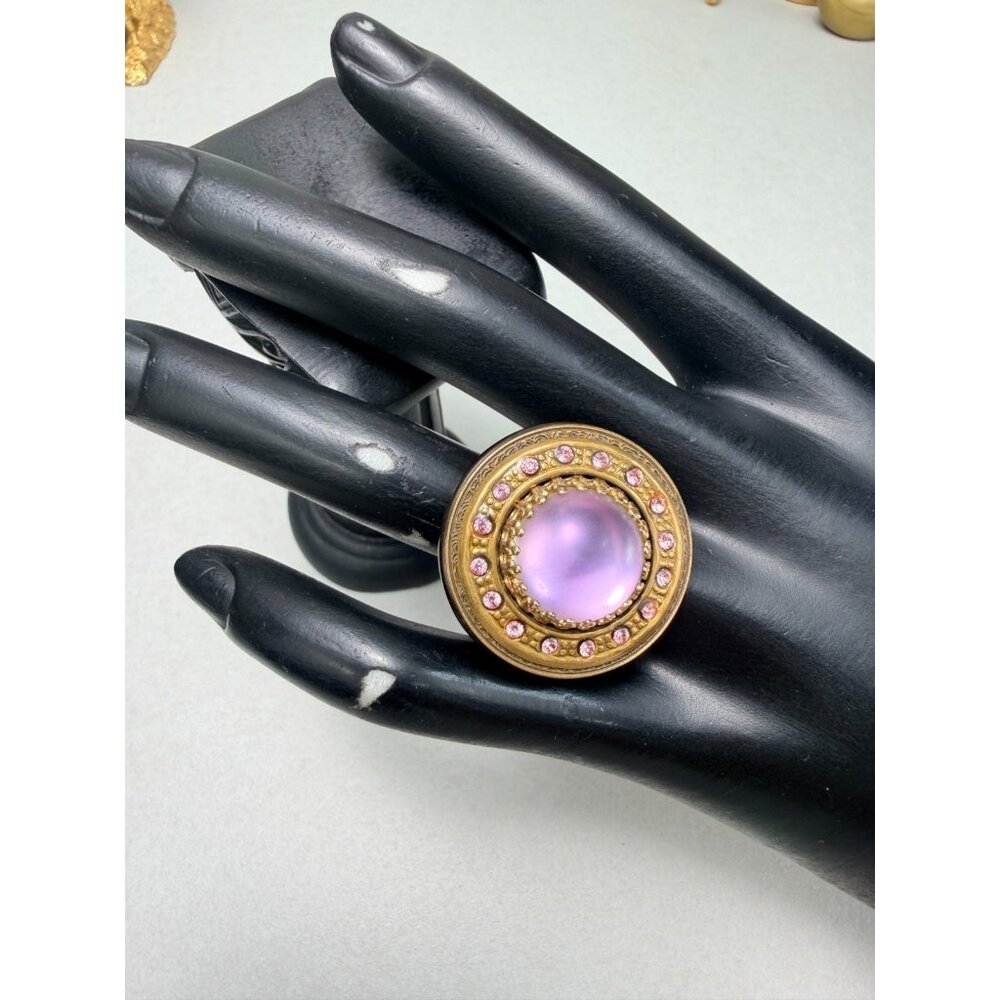 Vintage Lucite Ring Iridescent Tortoise Shell Look Chunky Statement Dome Sz 8